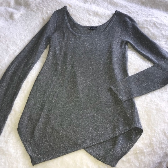 Express Silver Metallic Asymmetrical Hem Sweater - Picture 5 of 5